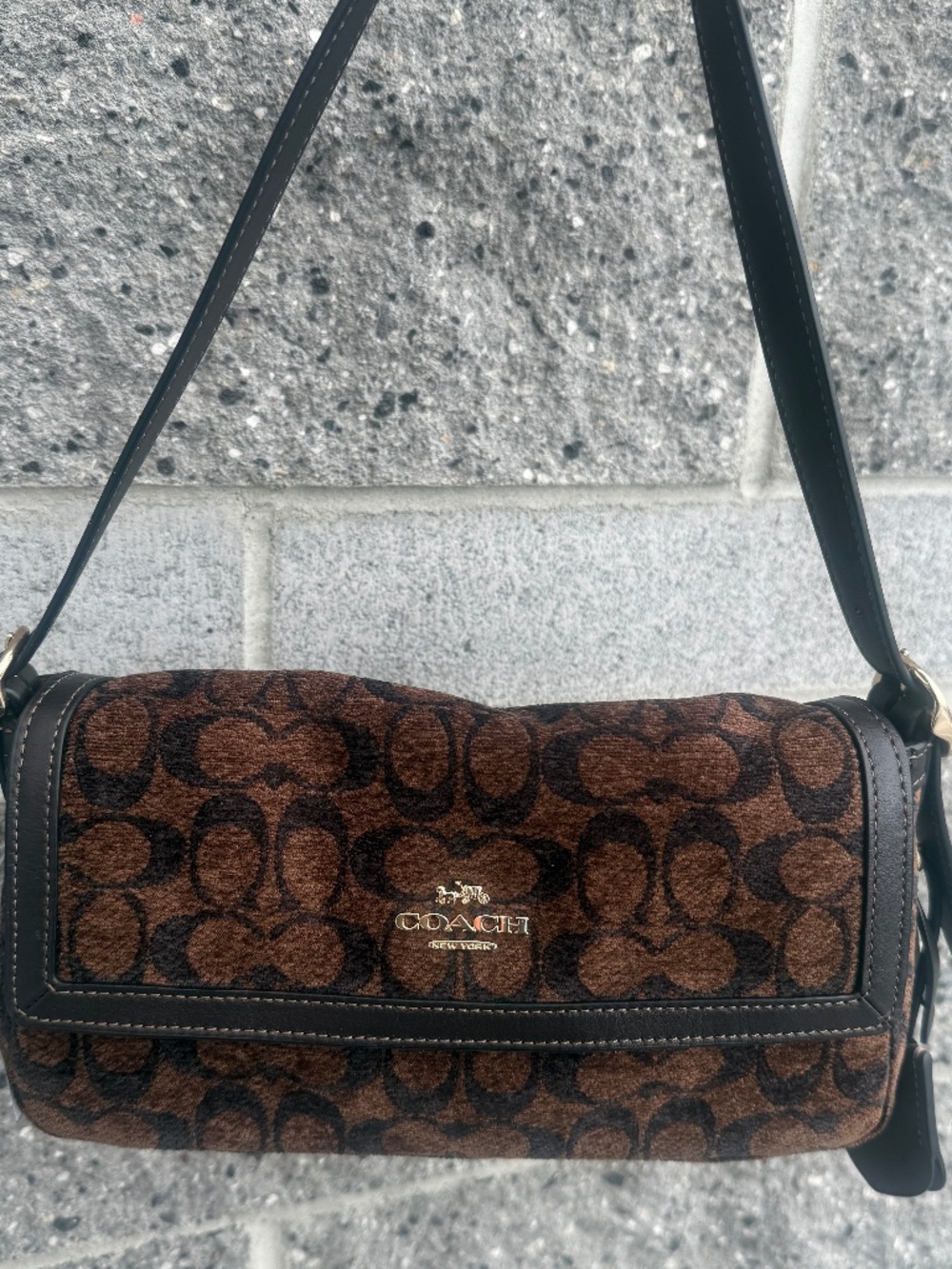 NWT Coach Etta Small Flap Shoulder Bag in Signature Chenille CCV65 Gold